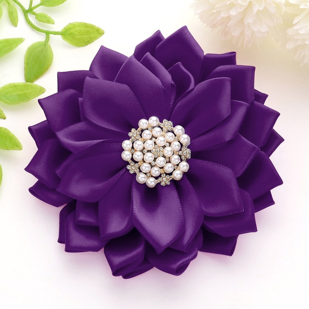 Purple Pearl Flower Brooch 5 Inch Ribbon Pendant Pin Hairpin Statement Accessory